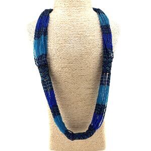 Vintage Multi-Strand Cascading Blue Seed Bead Necklace